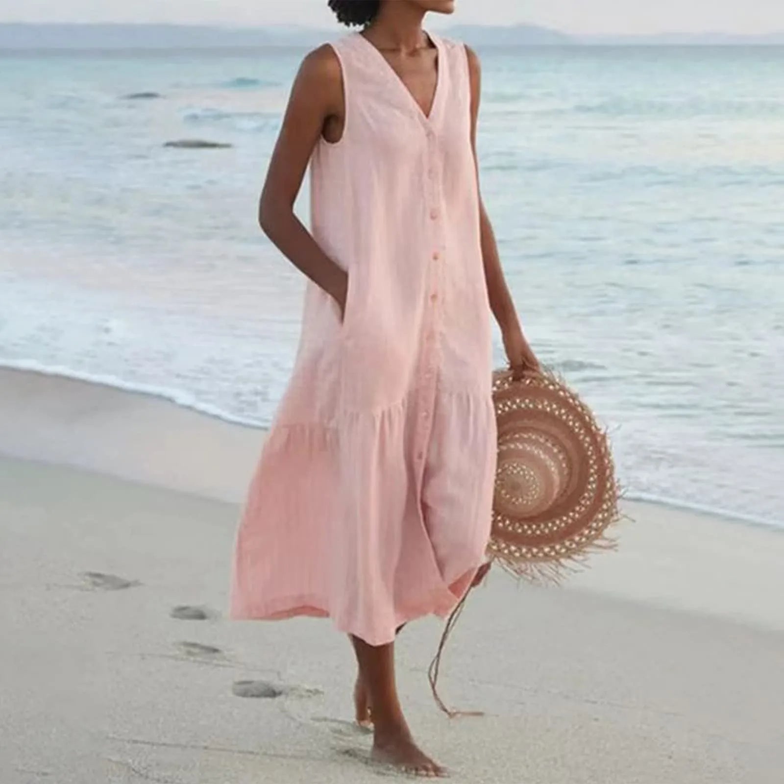 Linen V-neck dress - Nada