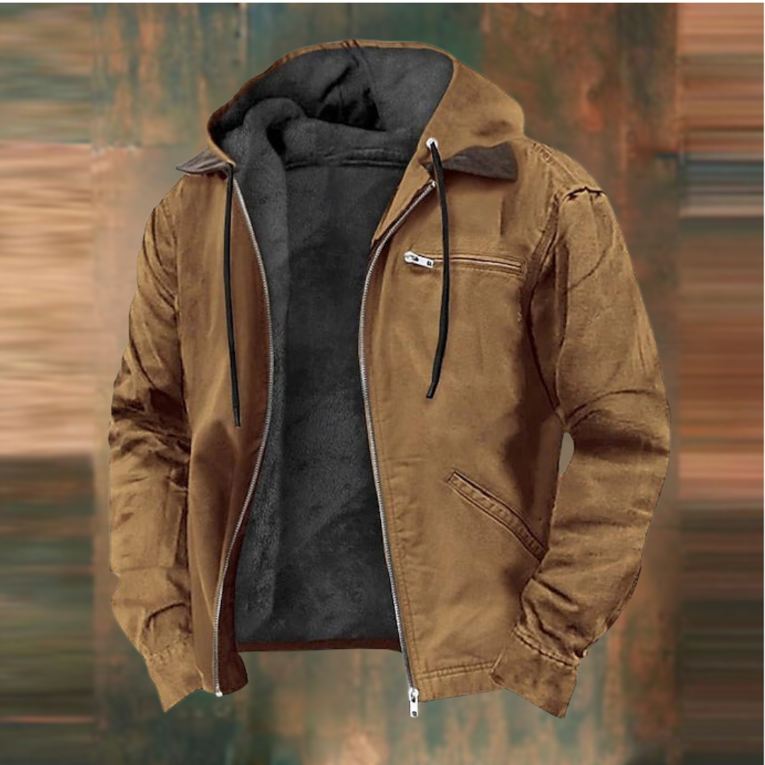 Cyrion | Heren winterjas met capuchon en fleecevoering, warme casual jas met ritssluiting