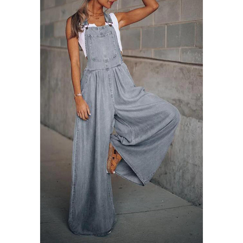 Bertille | Women's denim wide-cut sleeveless jumpsuit