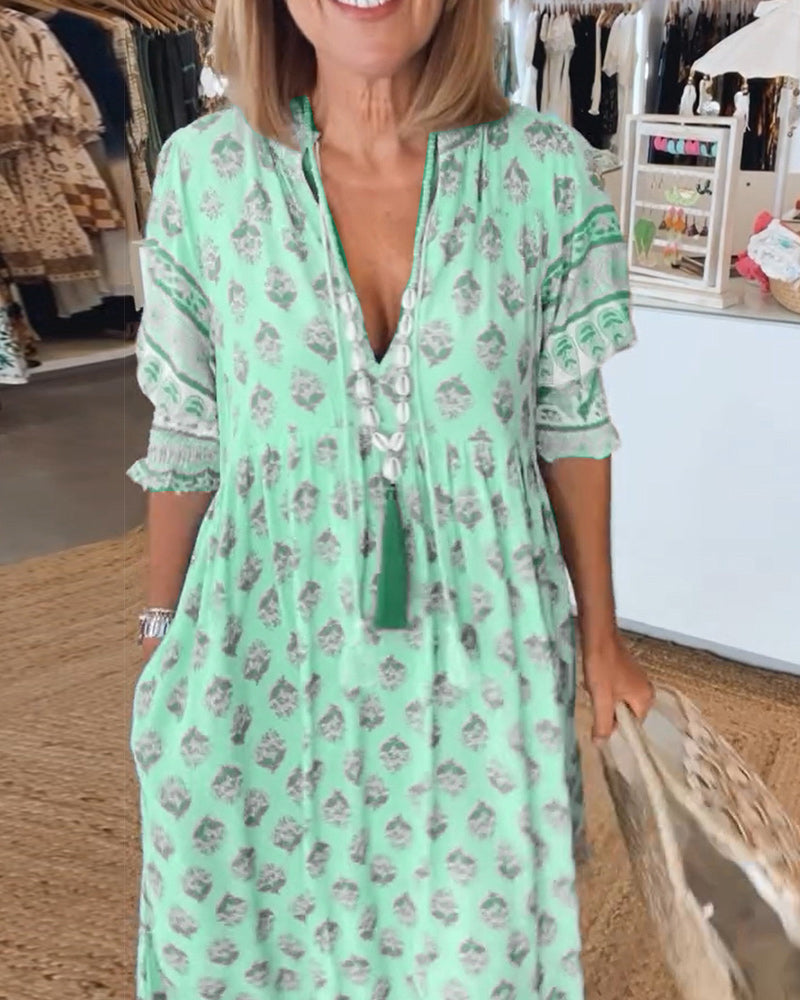 Ilma | Boho V-neck Maxi Dress - Flowy, Casual Dress