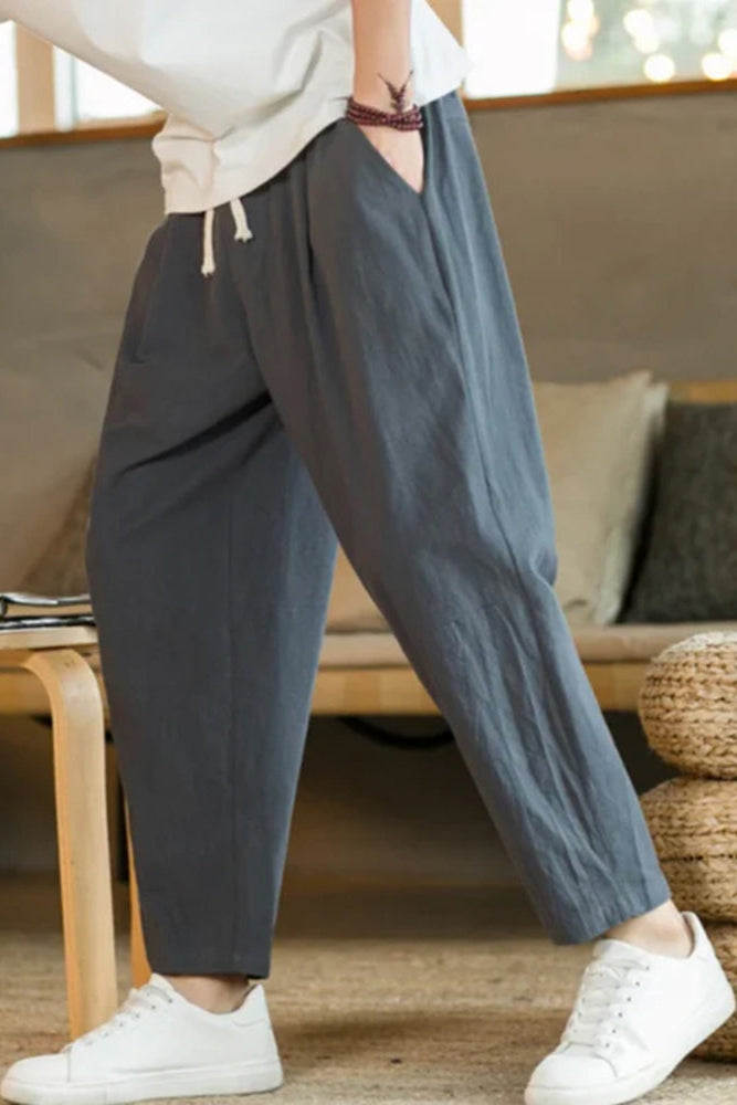 Yiorgos | Herenbroek van ademend katoen - Relaxed Fit, Taille met koord
