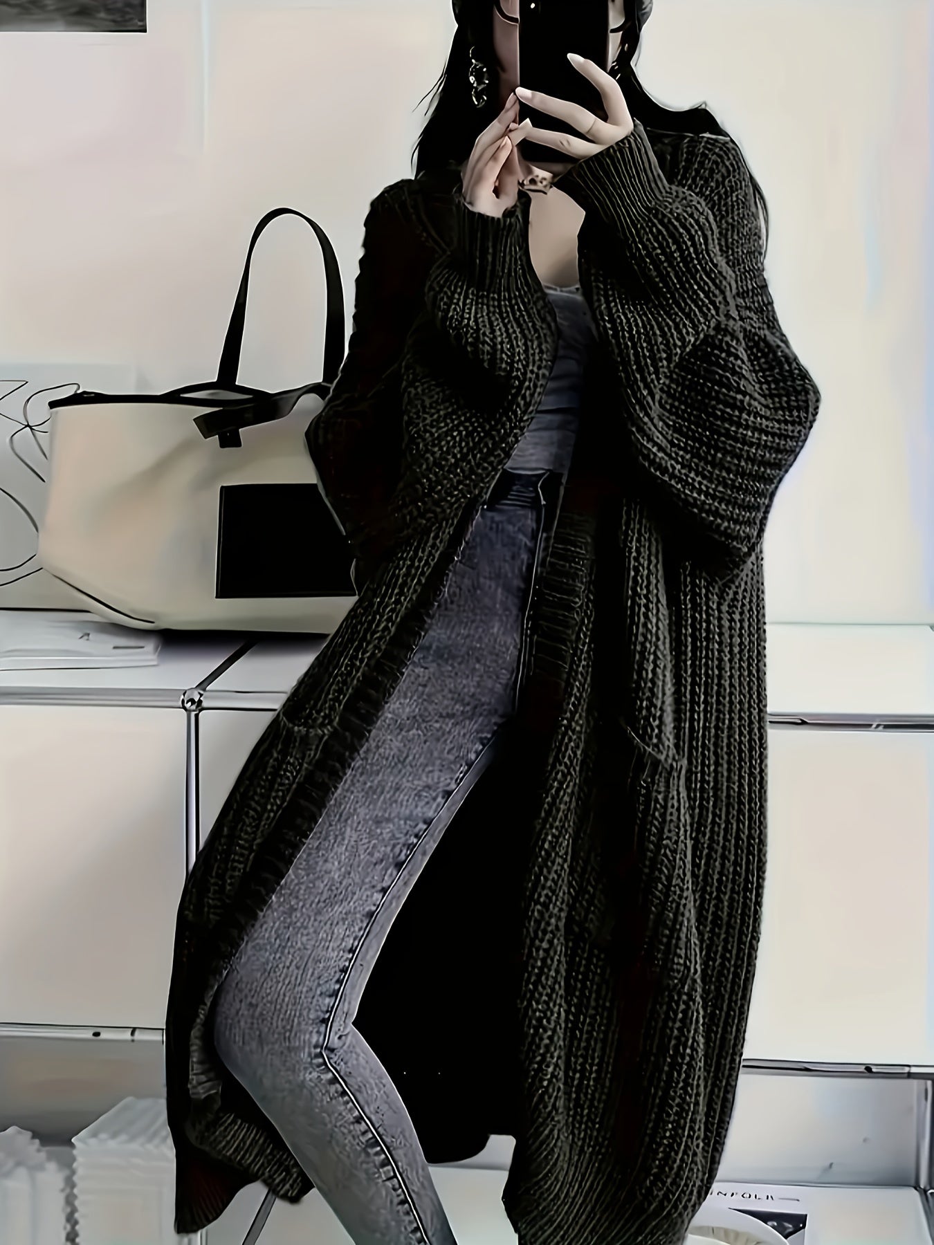 Myvessa | Gilet long en maille pour femme – ouvert sur le devant, coupe oversize, pull décontracté pour l'automne et l'hiver