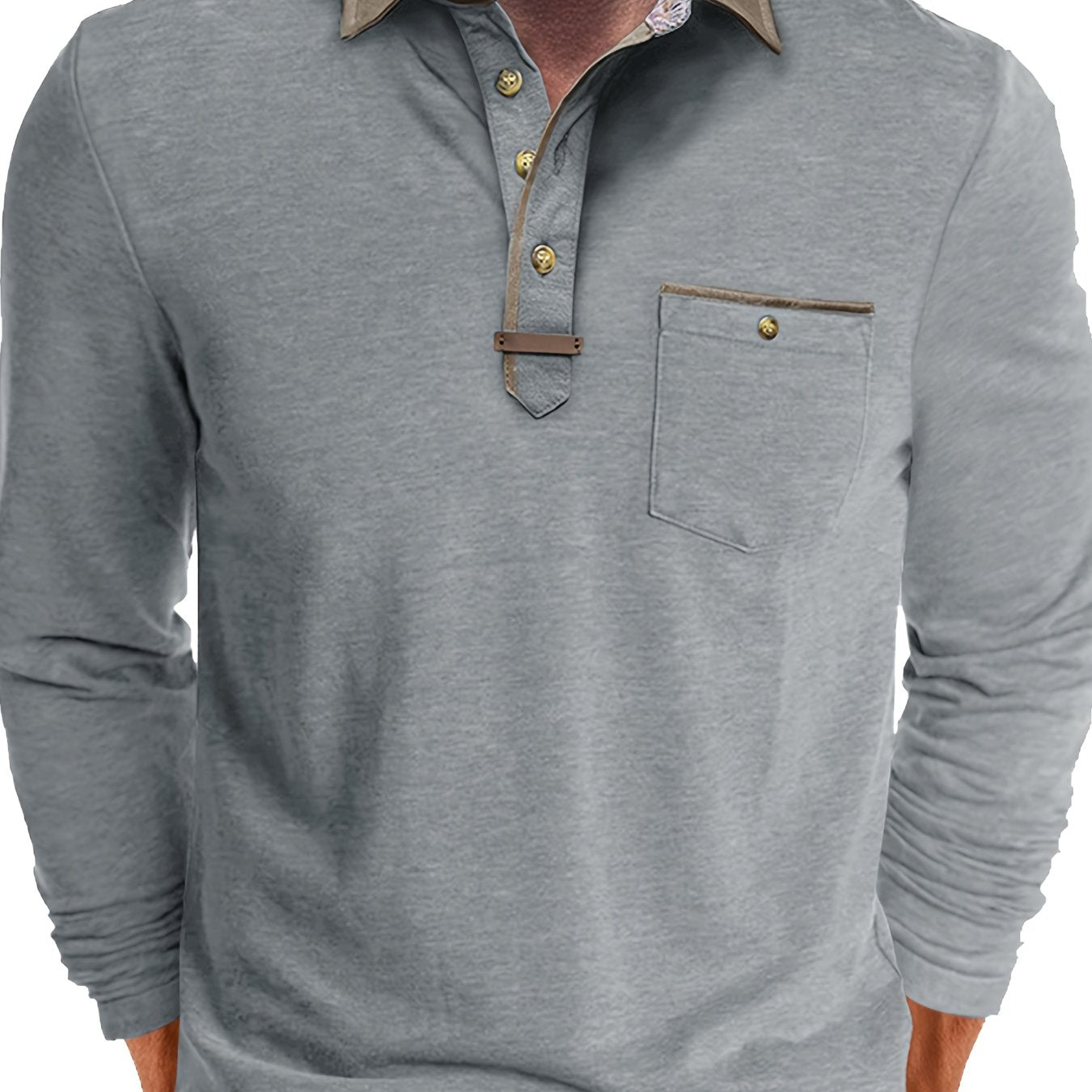 Paulo | Polo homme à manches longues – Henley décontracté avec col color-block et poche poitrine
