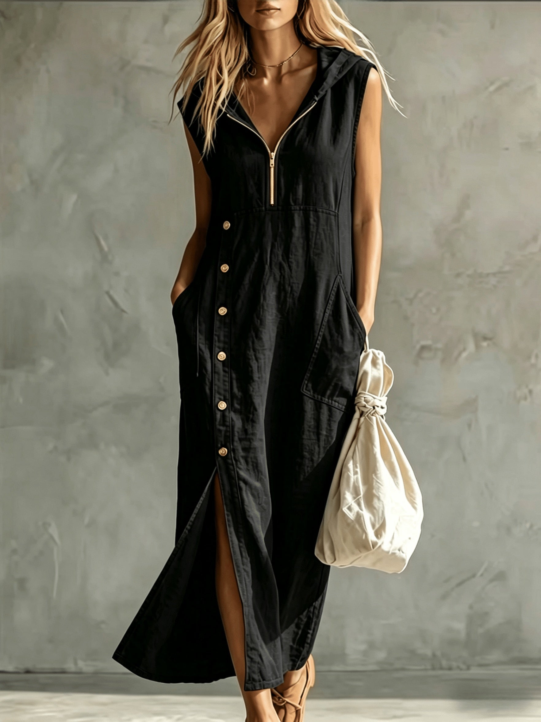 Kyrina | Zomerjurk met capuchon voor dames, casual, losse pasvorm, lichtgewicht, comfortabel