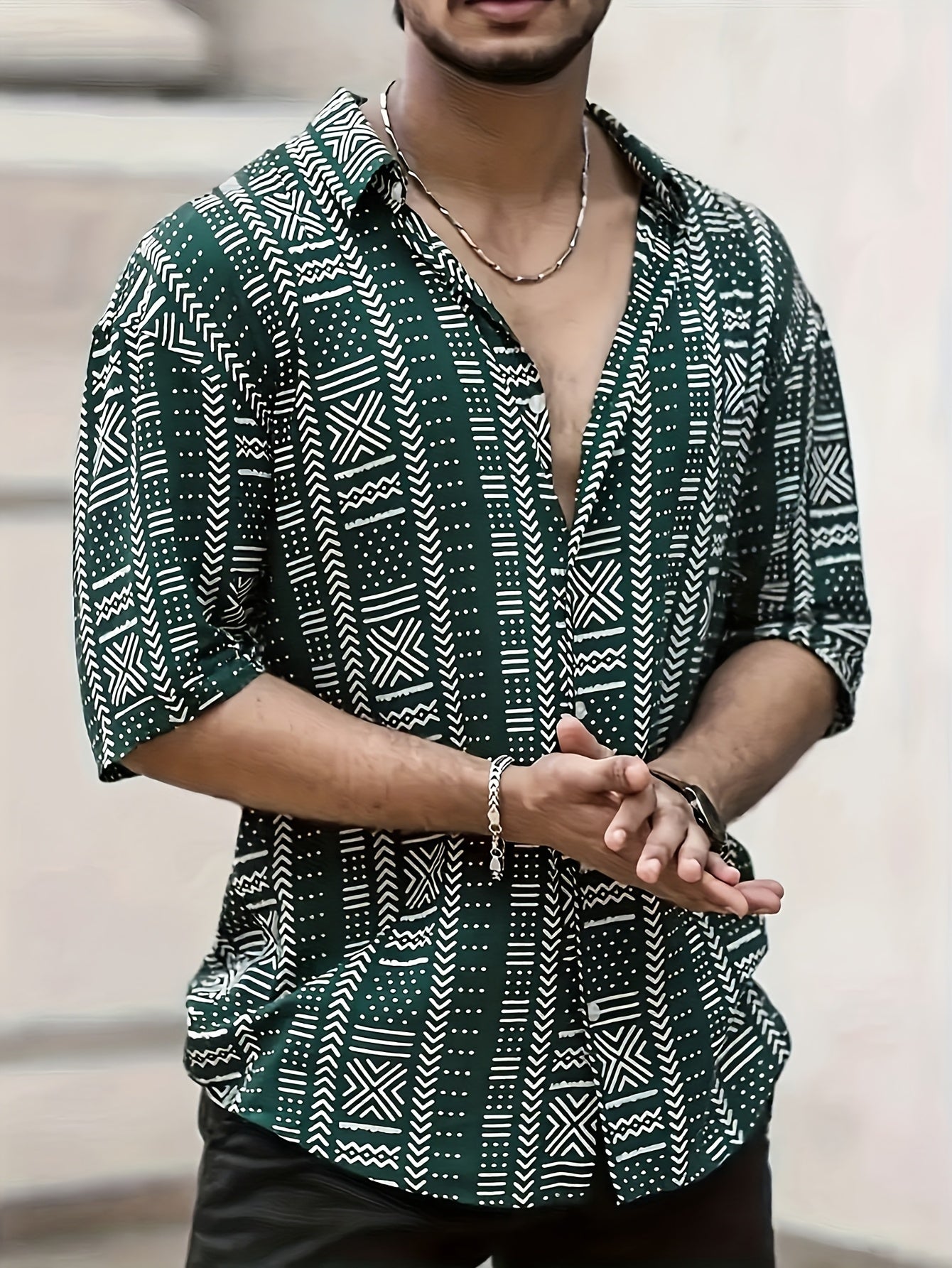 Tyvor | Herenoverhemd met etnische print – Zomers, casual overhemd met korte mouwen en knopen
