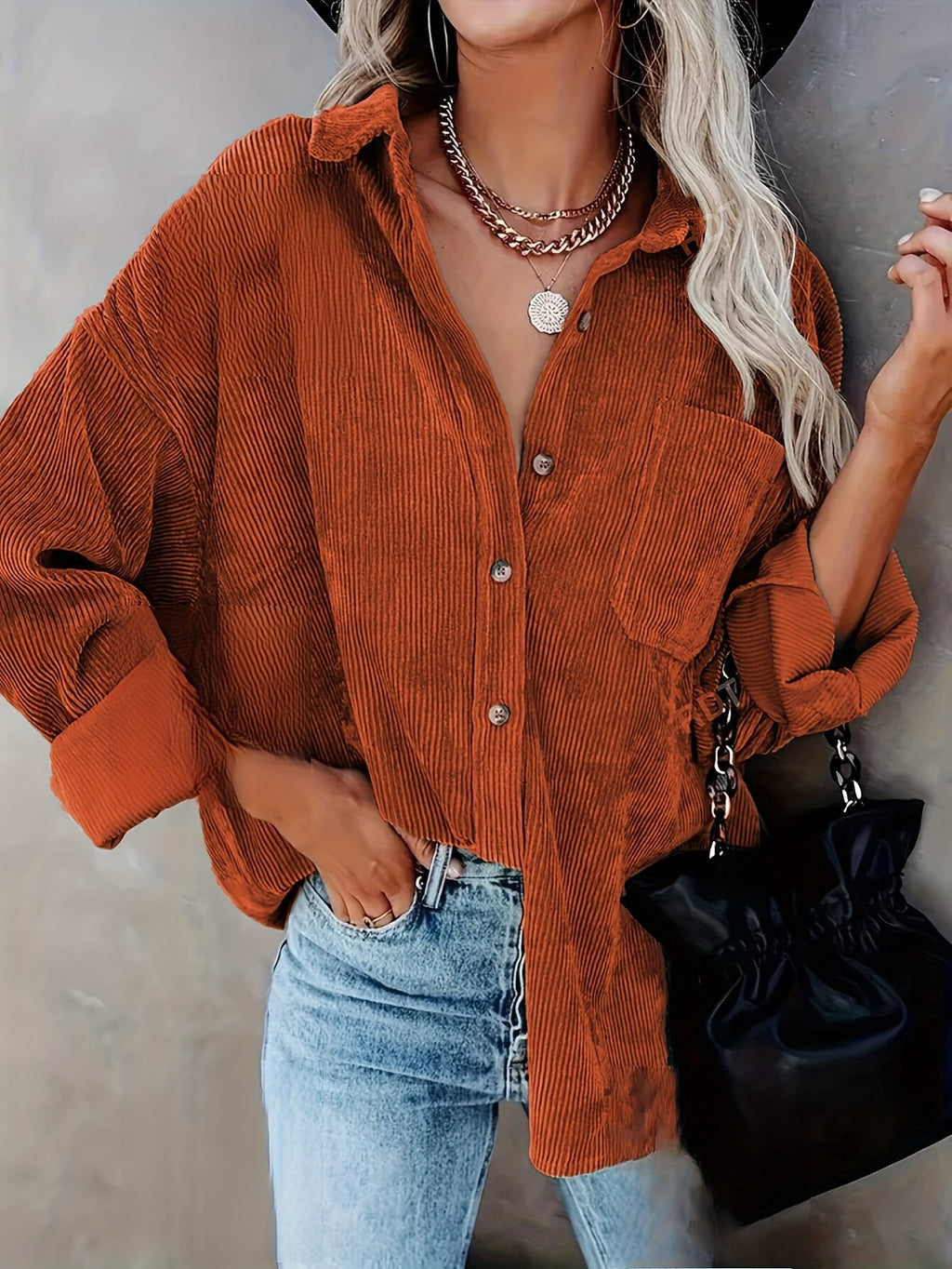 Mabeline | Chemise boutonnée en velours côtelé pour femme - Chemise décontractée à manches longues