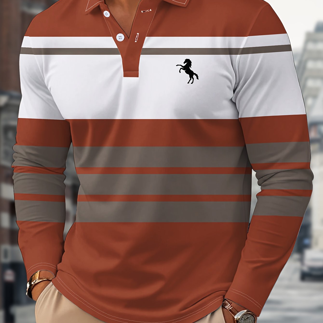 Radovan | Polo rayé à manches longues – Chemise boutonnée respirante, idéale pour le travail et les loisirs
