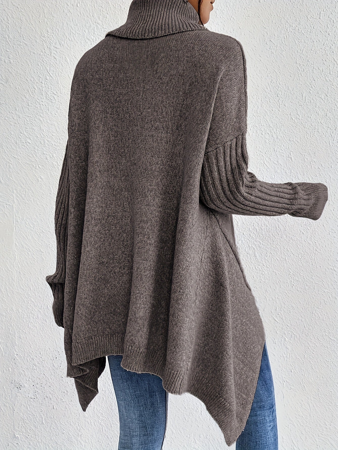 Fenella | Dames Vintage katoenen coltrui - oversized asymmetrische zoom, lange mouwen, casual gebreide trui