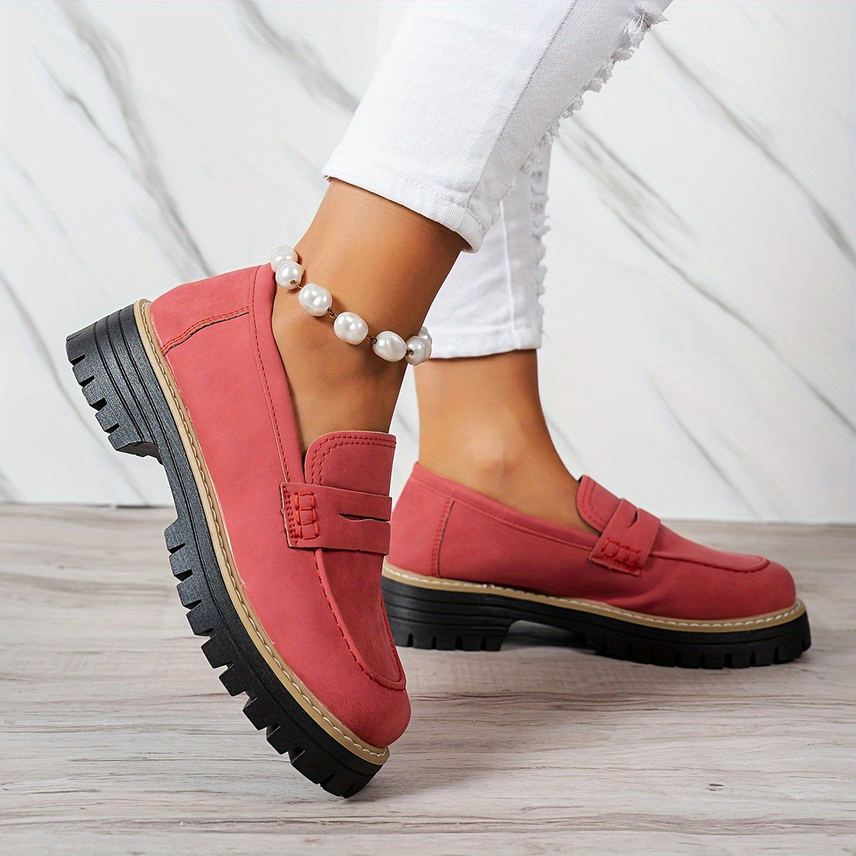 LoaferMax | Mocassins rétro à enfiler pour femmes - Mocassins penny en similicuir