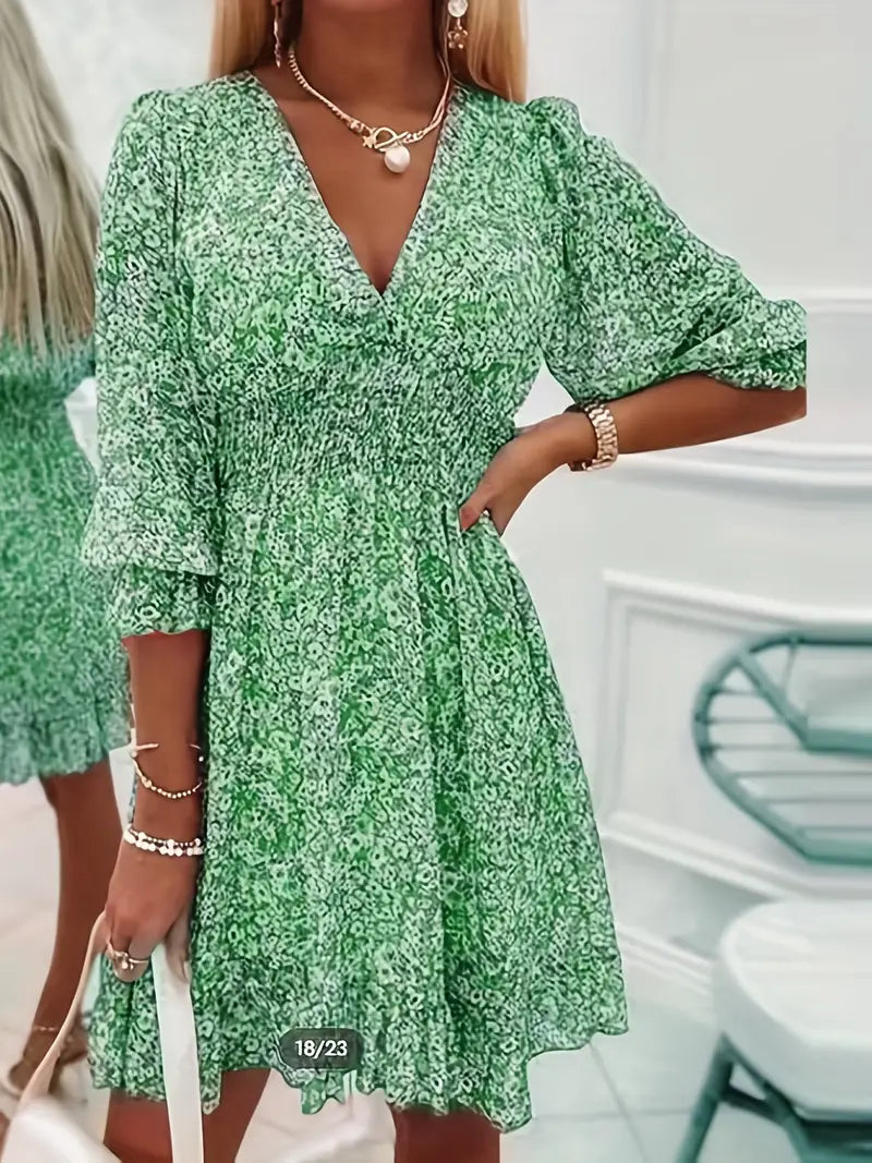 Isabel - Lentebloesemjurk met gerimpelde taille en bloemenprint