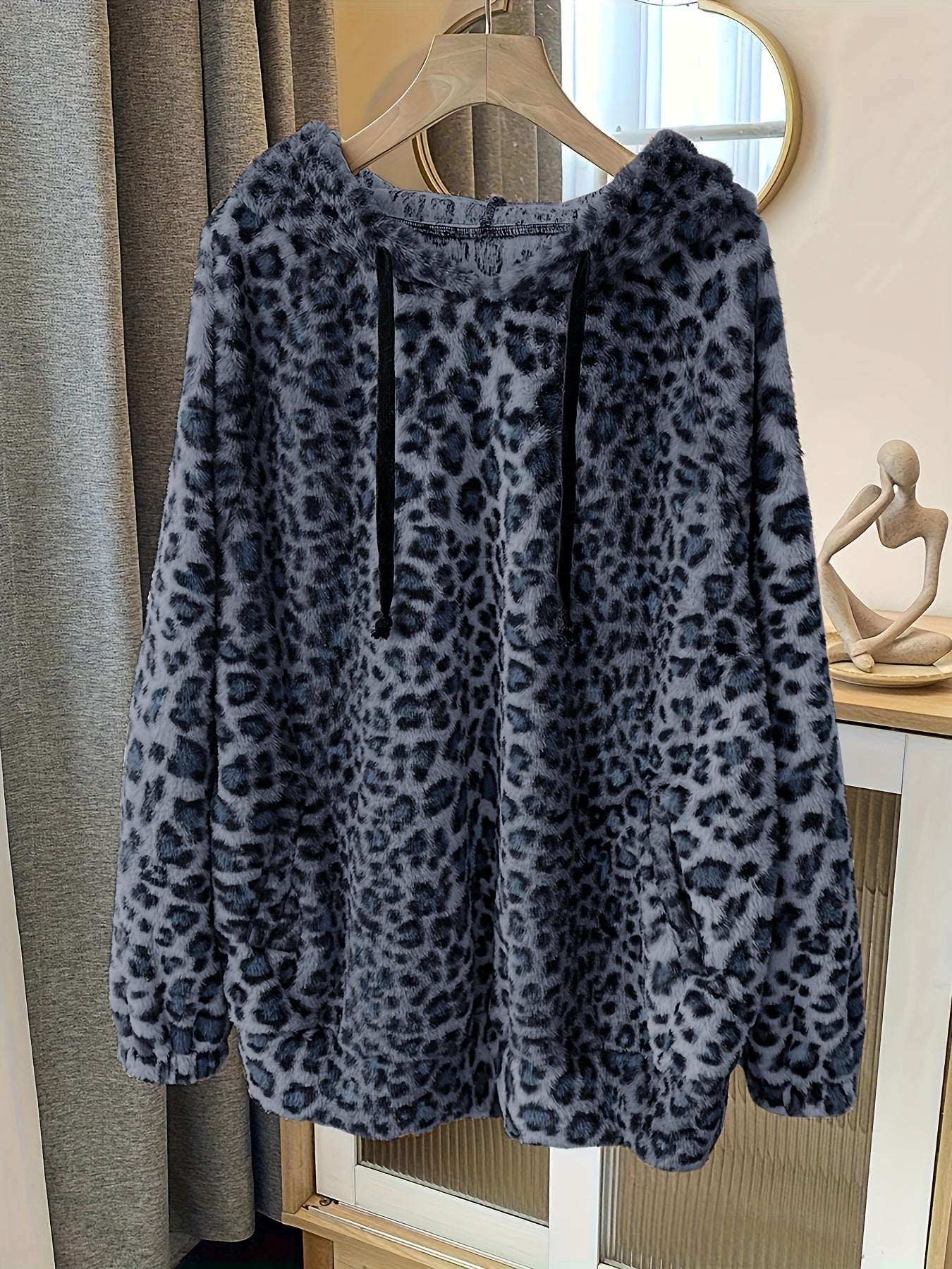 Claribel | Plus size fuzzy luipaardprint capuchon met koord - Casual Herfst/Winter Sweatshirt