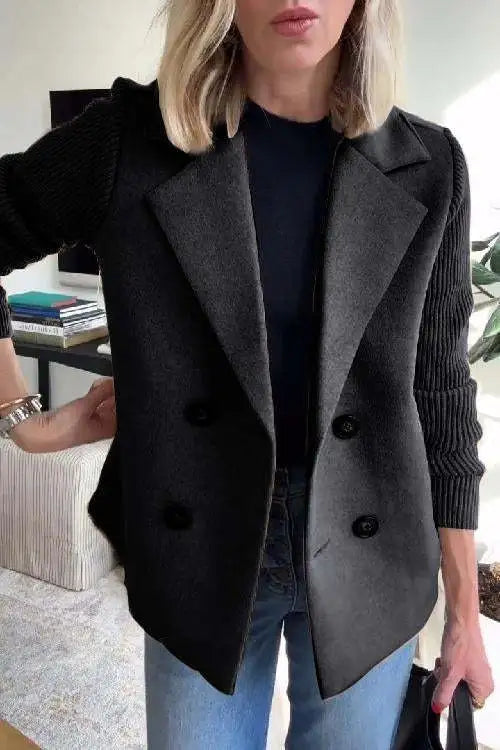 Vaela | Casual damesblazer met gebreide patchworkmouwen – Lichtgewicht stijlvol jasje