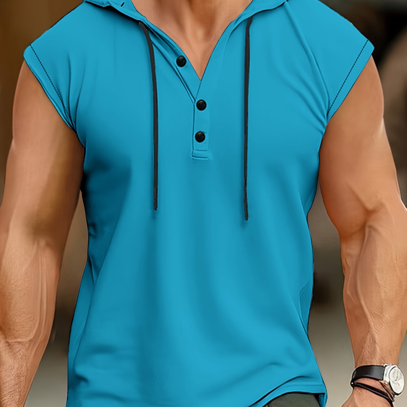 Acton | Heren mouwloze hooded Henley Tank - Ademend sportshirt
