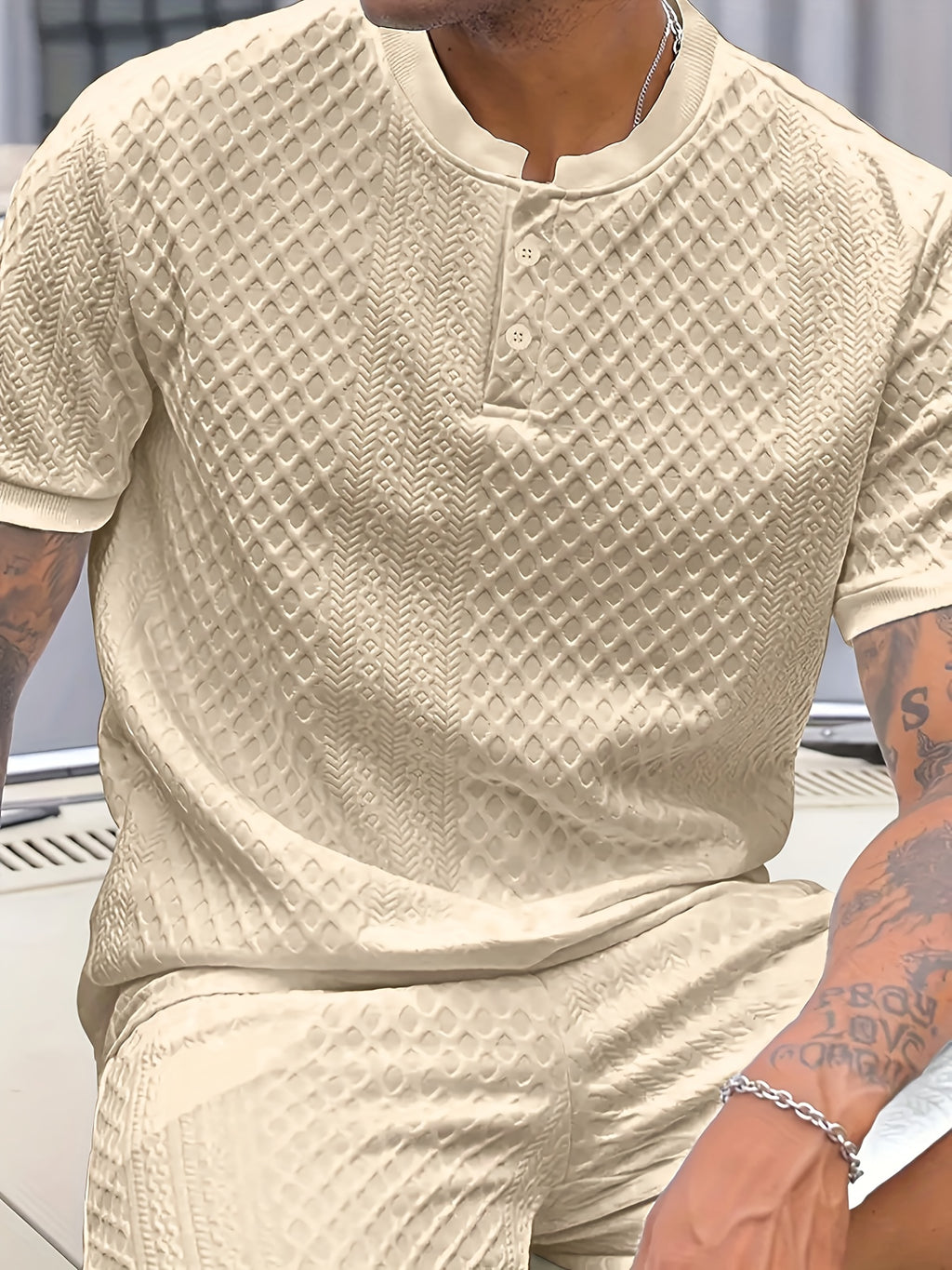 Damjan | Polo Henley décontracté pour homme - Col jacquard