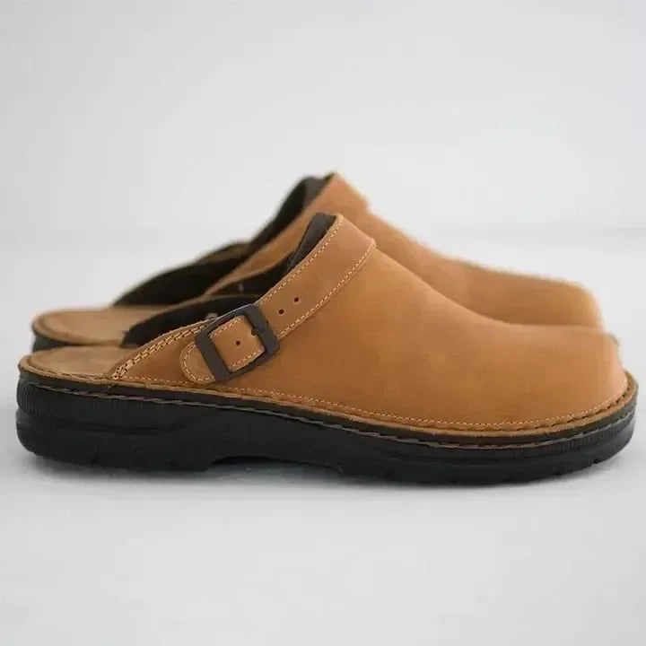 ErgoClog | Chaussons orthopédiques en cuir pour hommes – Sabots confortables avec soutien de la voûte plantaire