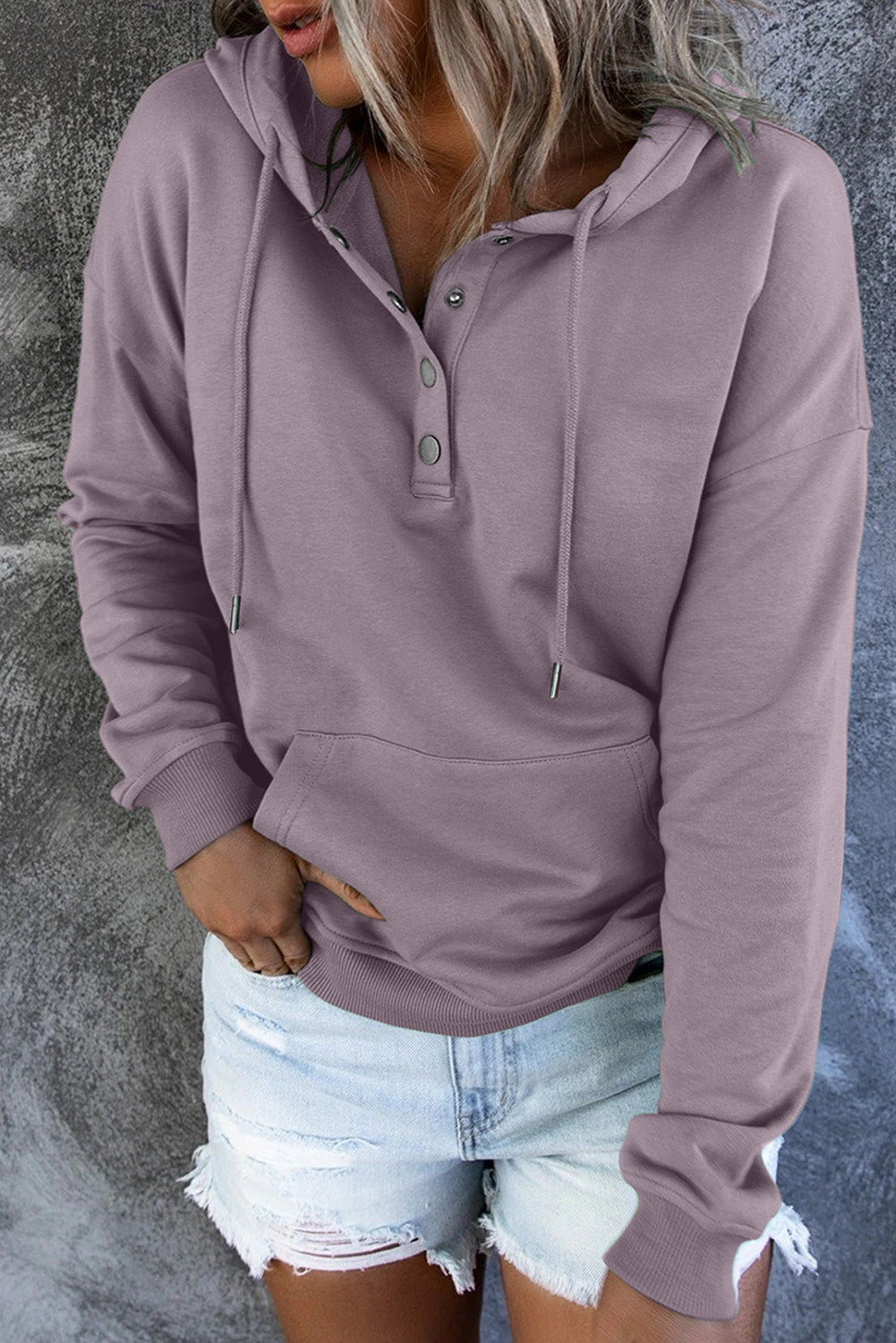 Diletta |  Basic hoodie – Drukknopen aan de voorkant, verstelbaar trekkoord, casual pullover-sweatshirt
