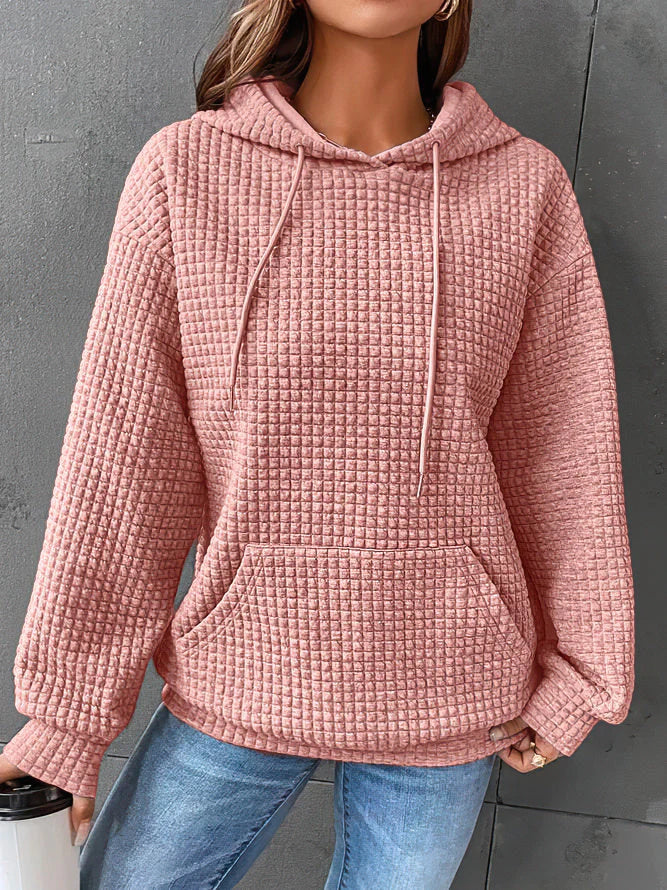Nadia | Hoodie met wafeltextuur voor dames, met koord en zakken - Gezellige, casual top