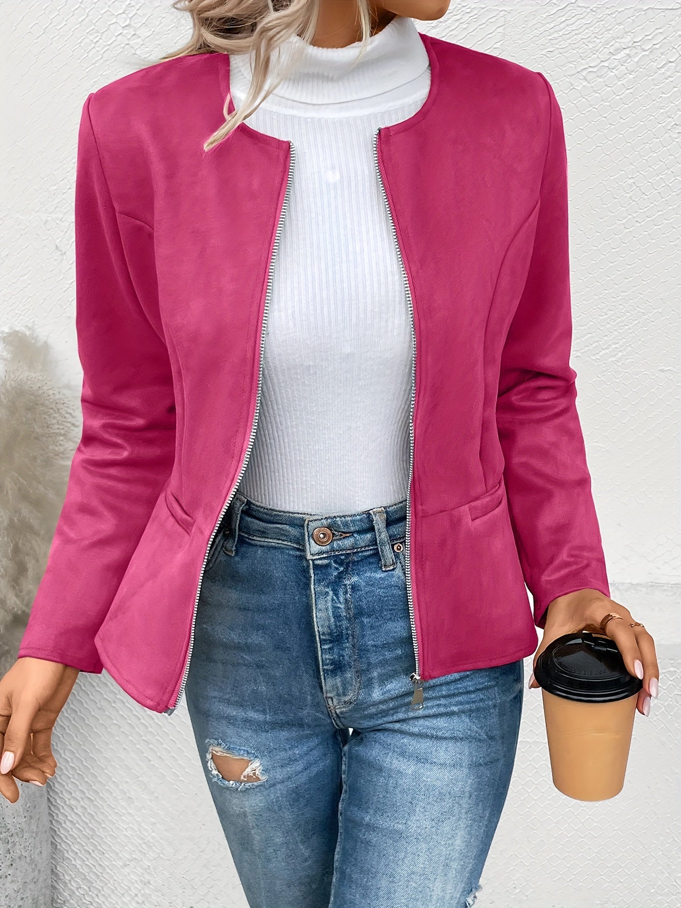 Rialta | Fitted women's vest with zipper - Round neck, long sleeve top
