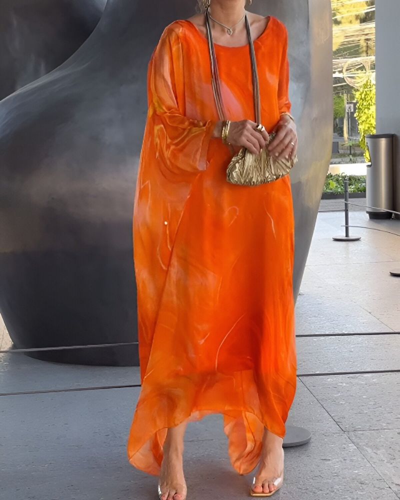 Sevda | Elegant Chiffon Maxi Dress with Marble Pattern - Flowing, Lightweight & Stylish