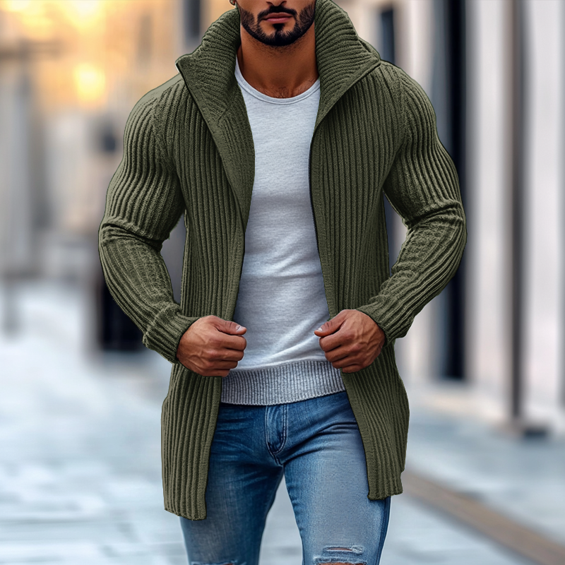 Xylar | Heren gebreid vest met opstaande kraag, lange mouwen, geribd, knoopsluiting, halflang