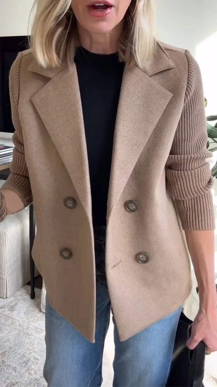 Vaela | Casual damesblazer met gebreide patchworkmouwen – Lichtgewicht stijlvol jasje