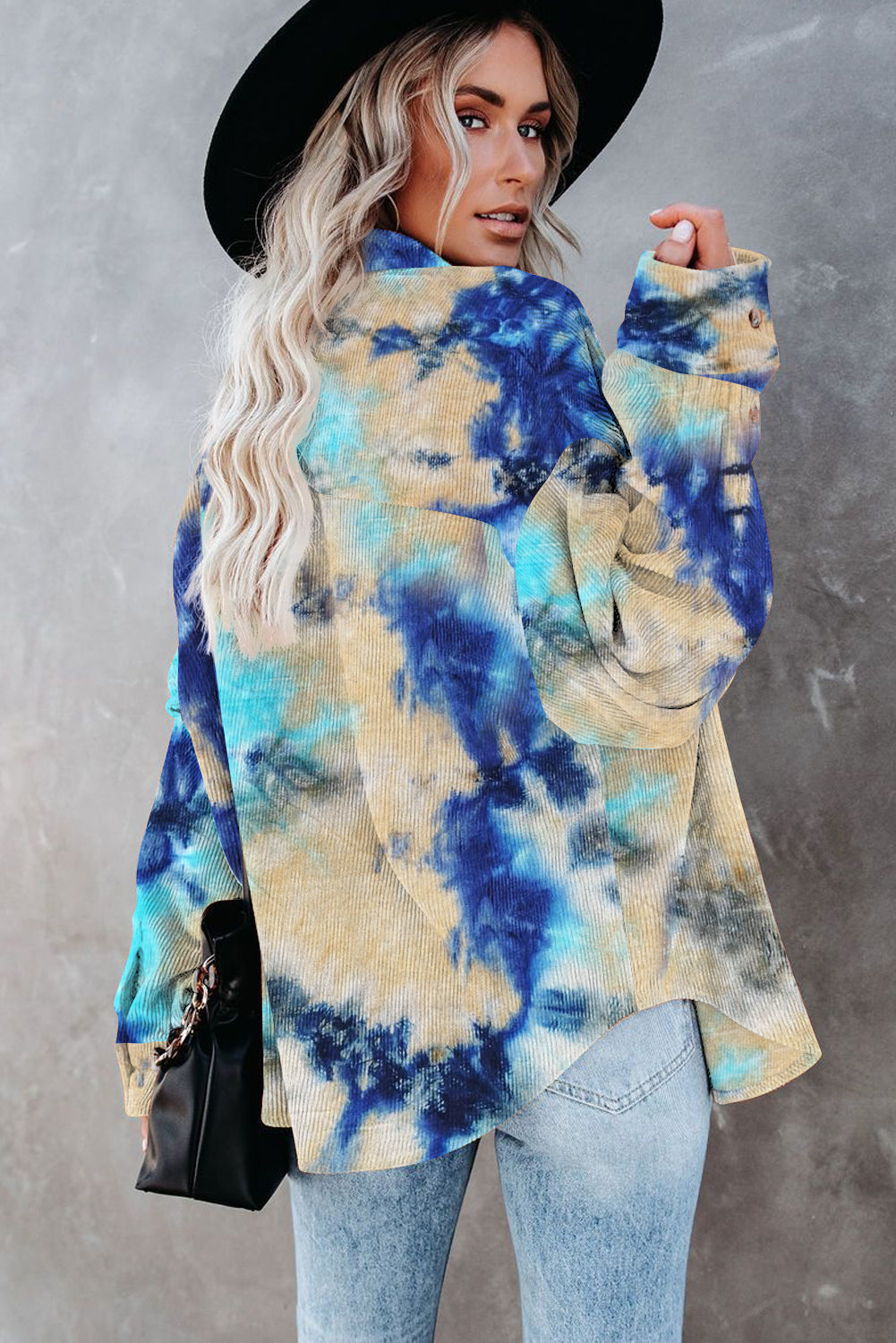 Delyra | Women's tie-dye corduroy shirt - Oversized, Long sleeves, Button closure - casual top