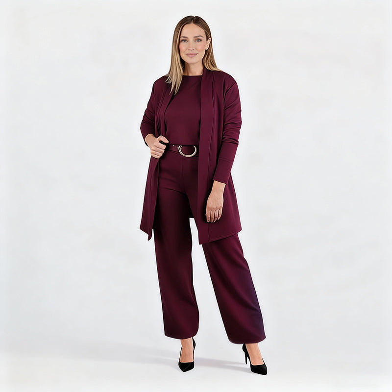 Darenna | Elegante 3-delige set voor dames – lang vest, top en broek voor casual en zakelijke gelegenheden