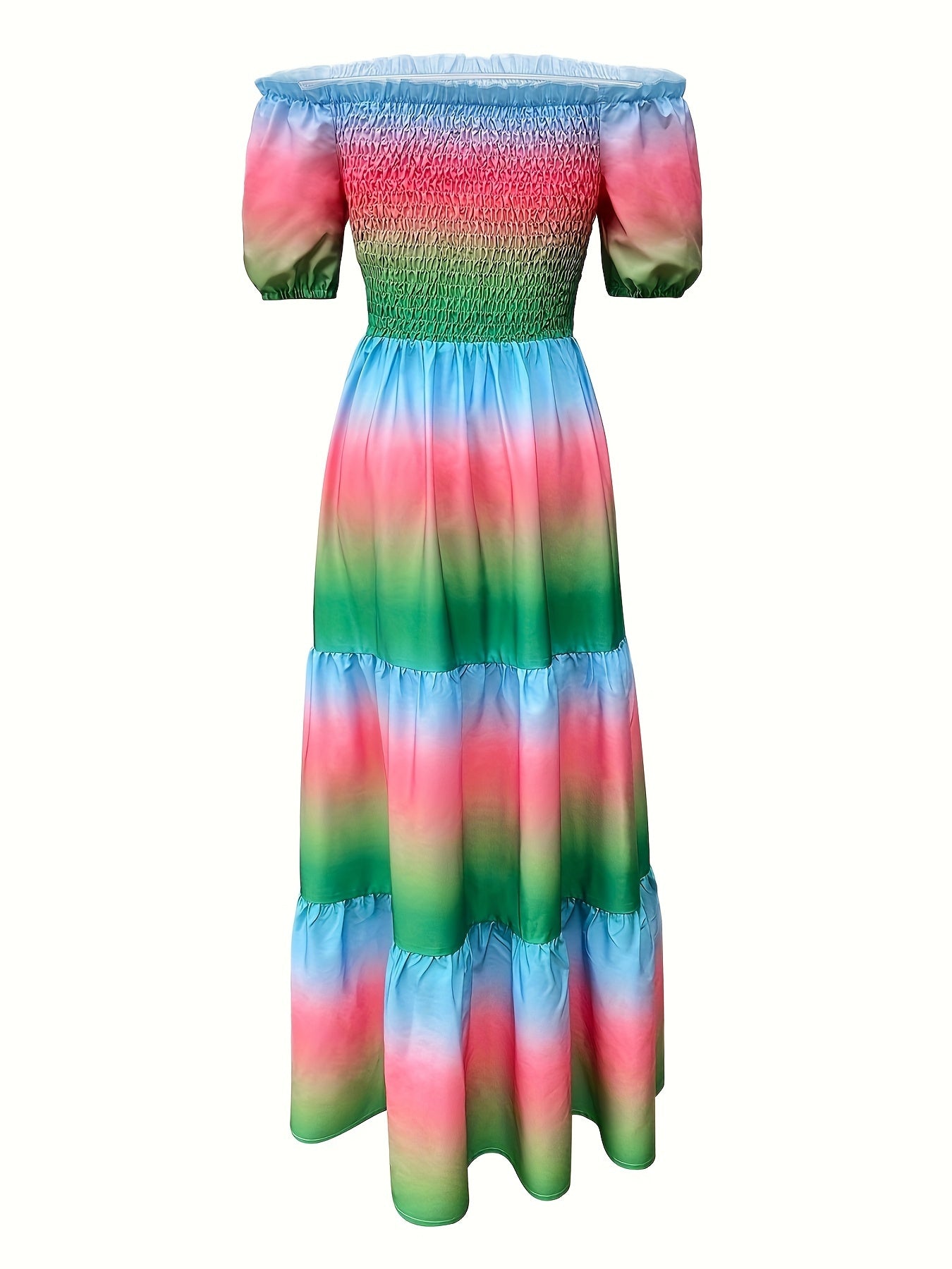 Kasia | Gradient Print Tiered Maxi Dress - Casual Off-Shoulder Party Dress for Women
