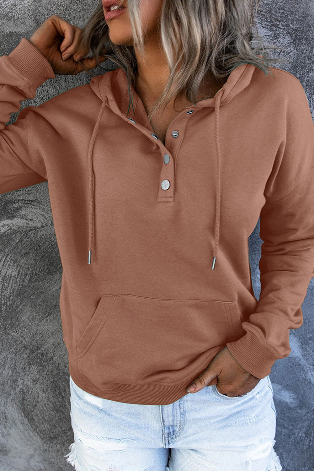 Diletta |  Basic hoodie – Drukknopen aan de voorkant, verstelbaar trekkoord, casual pullover-sweatshirt
