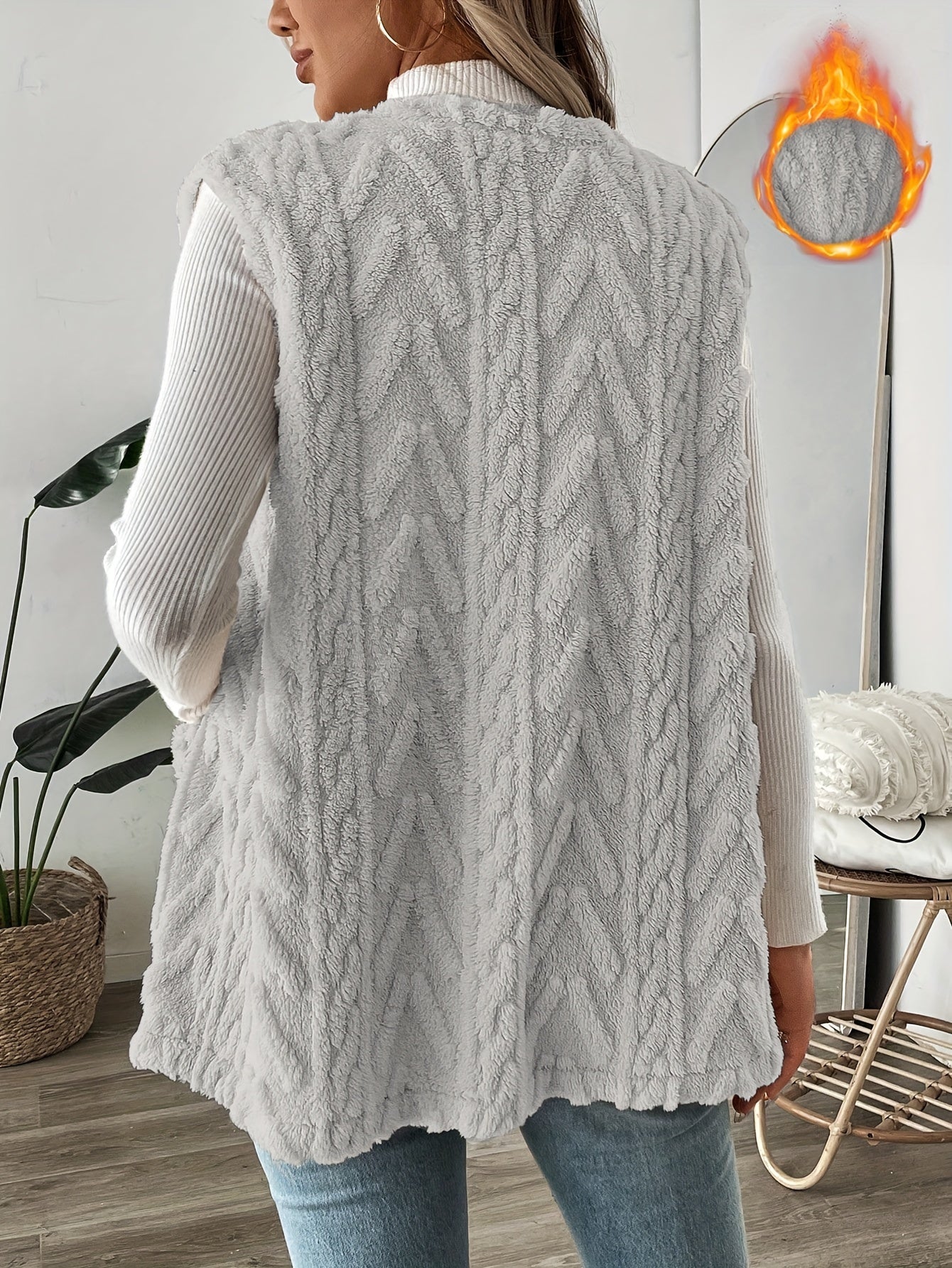 Kalista | Gebreid damesvest zonder mouwen - Warm herfst- en wintervest zonder kraag, gebreid vest met open voorkant
