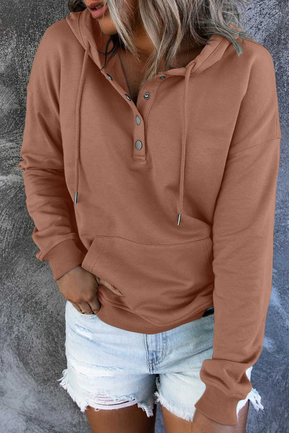 Diletta |  Basic hoodie – Drukknopen aan de voorkant, verstelbaar trekkoord, casual pullover-sweatshirt
