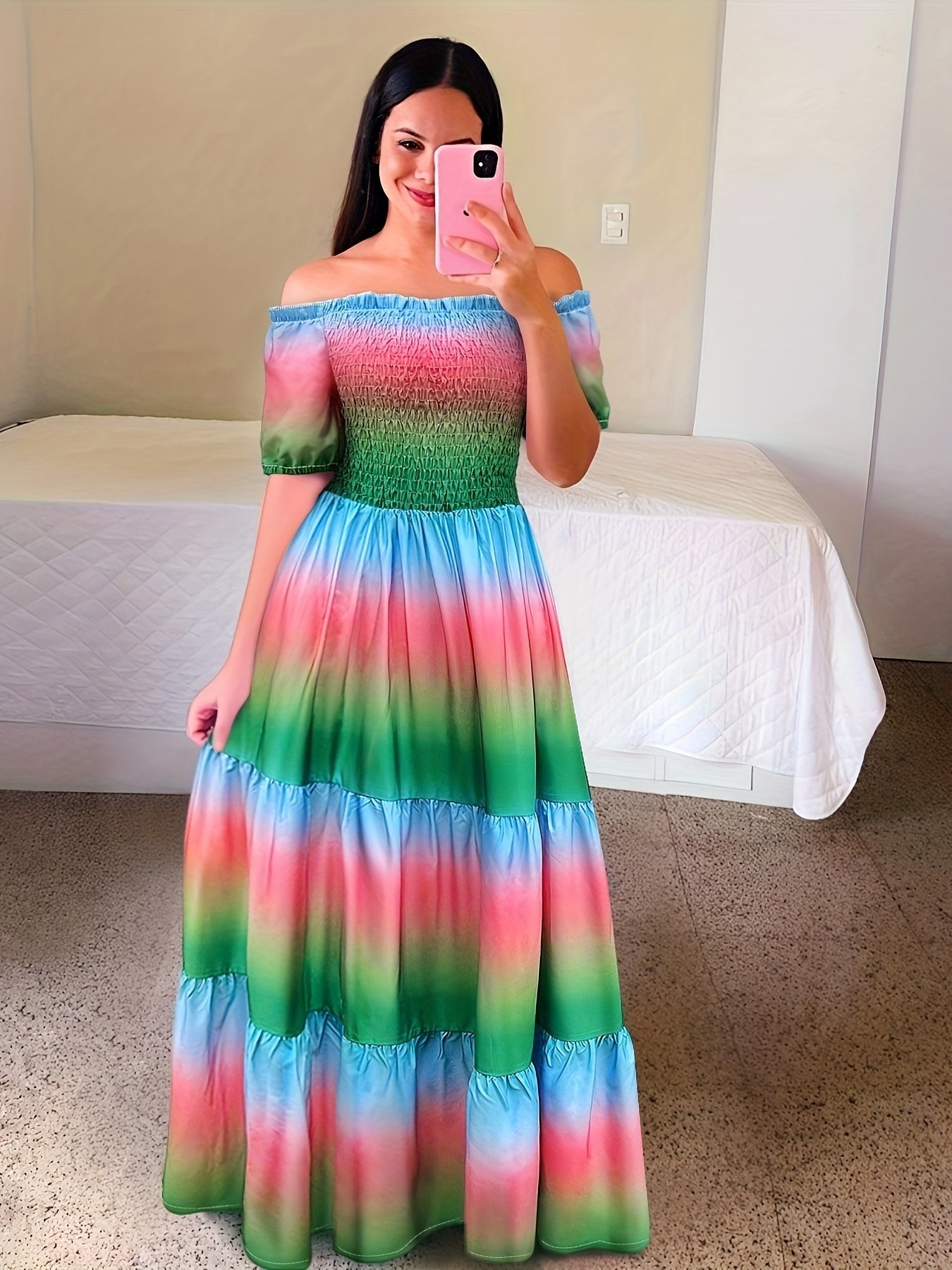 Kasia | Gradient Print Tiered Maxi Dress - Casual Off-Shoulder Party Dress for Women