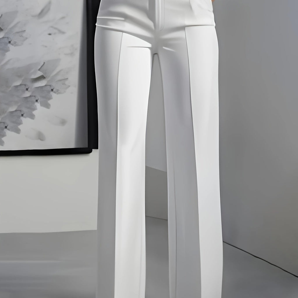 Oralia | Verfijnde broek met wijde pijpen voor dames - Rechte broek met hoge taille en knoopsluiting