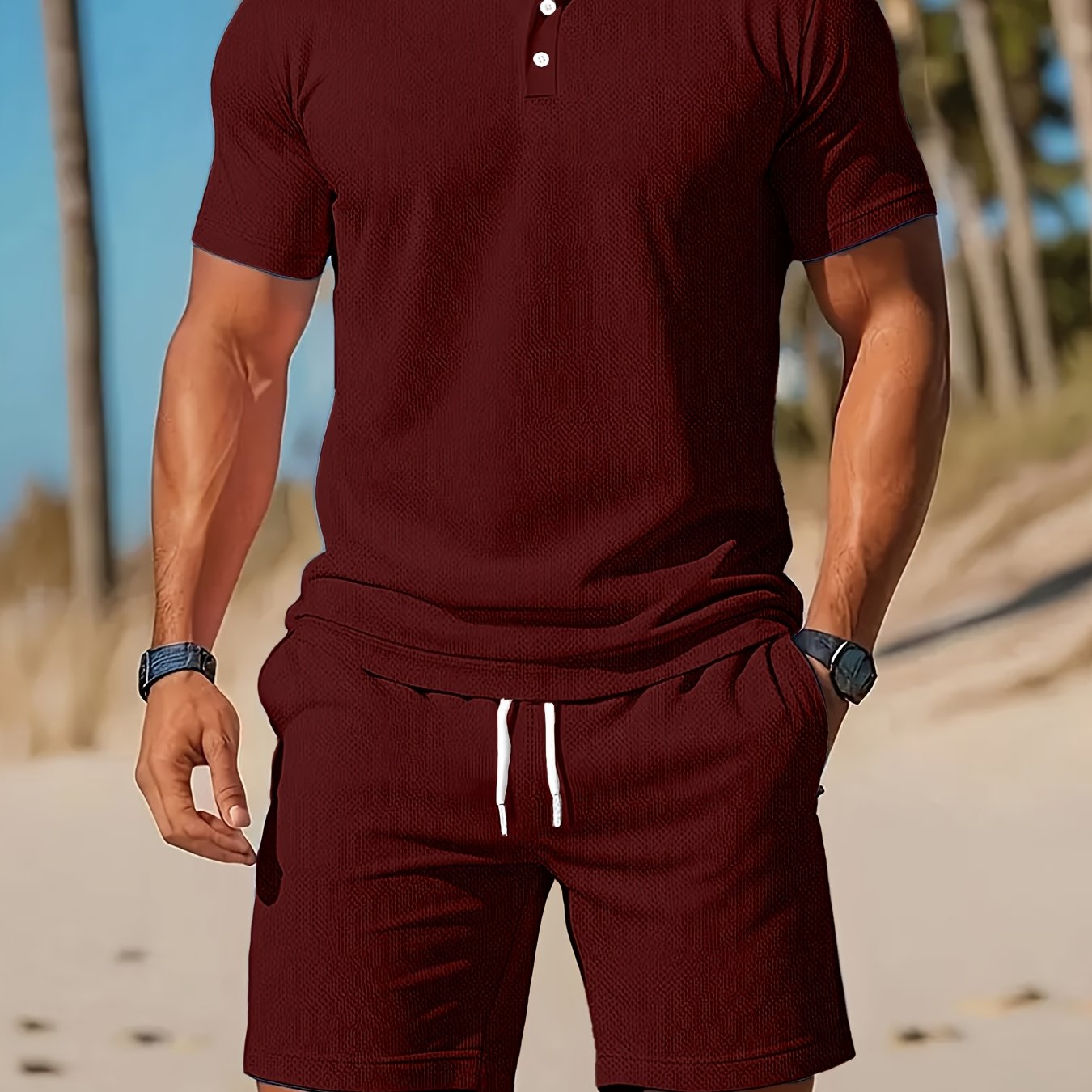 Thorsten | Effen gekleurd heren poloshirt & koord shortset - casual sportkleding