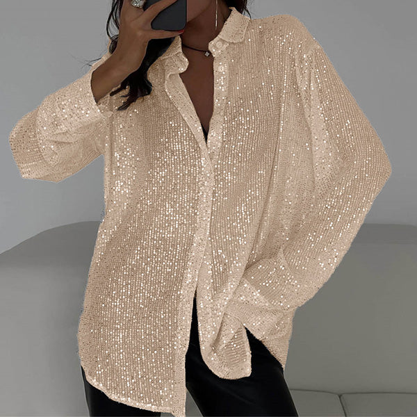 Syesha | Chemise ample à sequins brillants et manches longues - Haut de soirée élégant