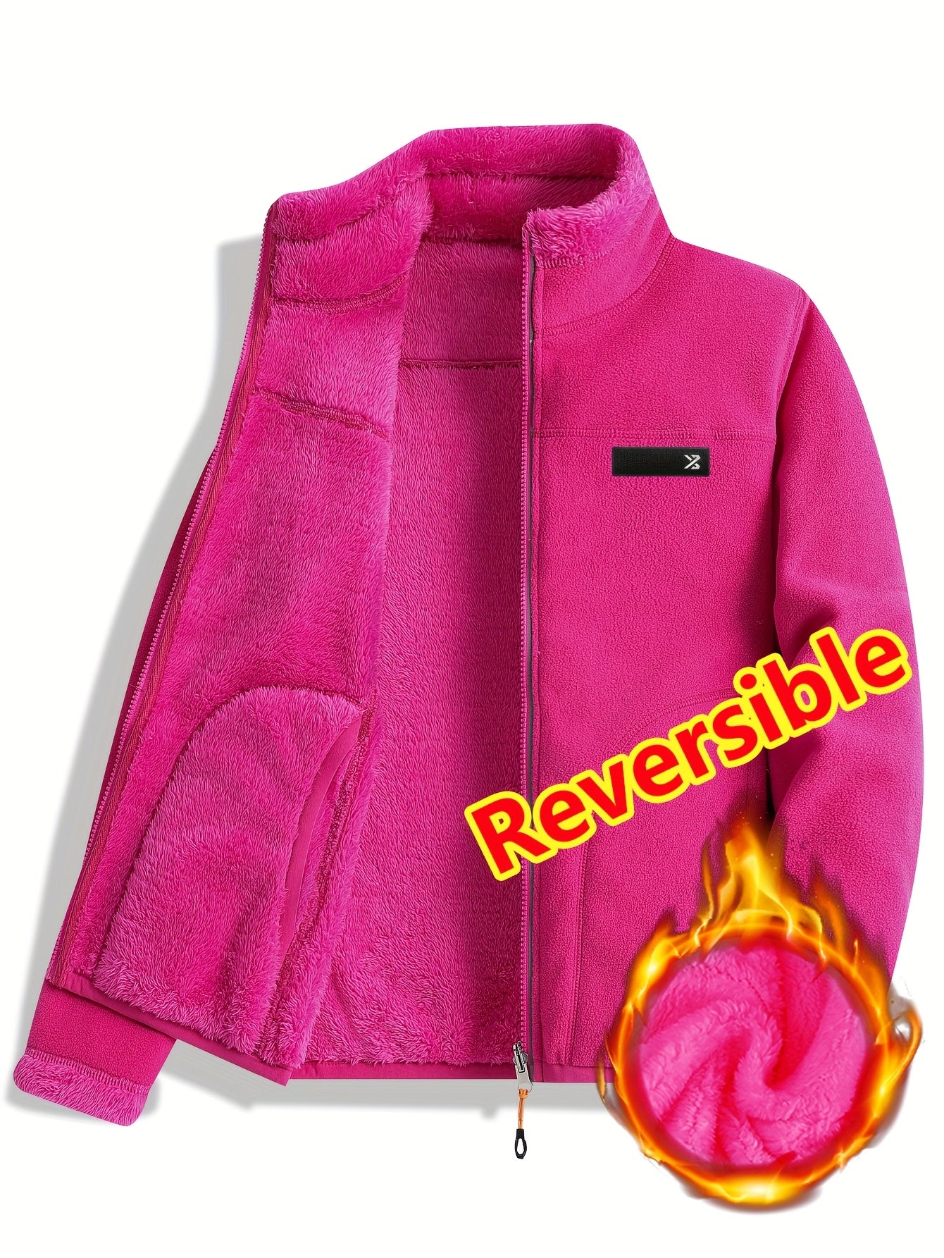 Taisia | Omkeerbaar koraalkleurig fleecejack voor dames – dikke pluche sweaterjas, warme casual winterjas