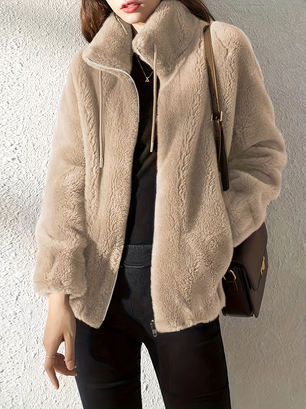 Malirae | Warme fleece jas met ritssluiting voor dames – hoge kraag,  comfortabele winterjas voor buiten