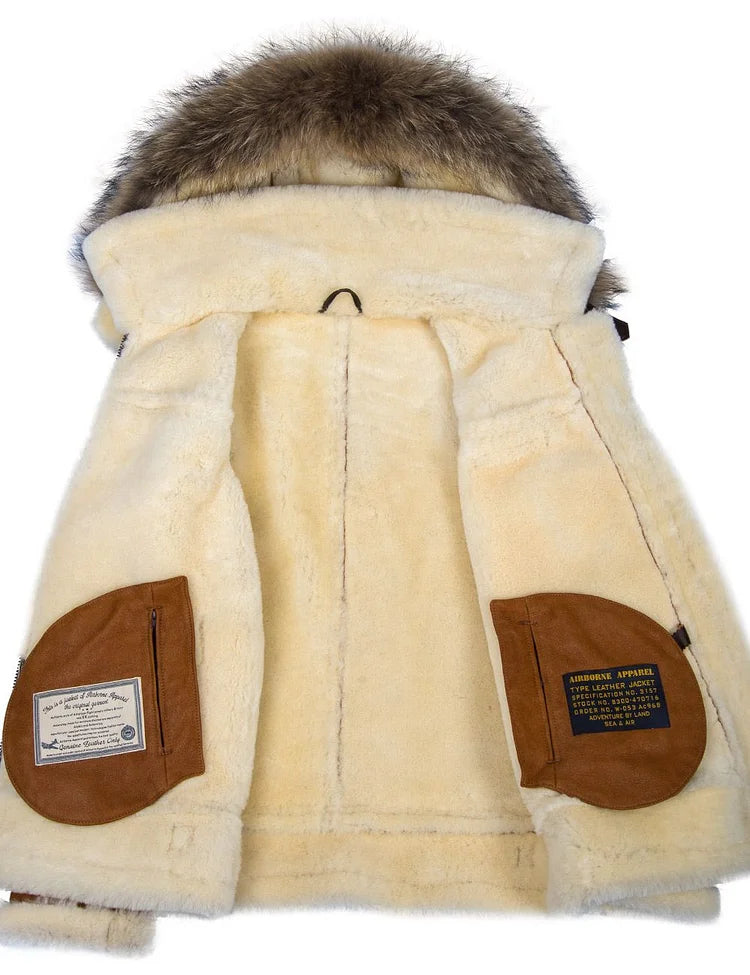 Nash | Heren fleece gevoerde leren winterjas met bont capuchon - warme winterjas, zachte voering, stijlvolle jas voor buiten