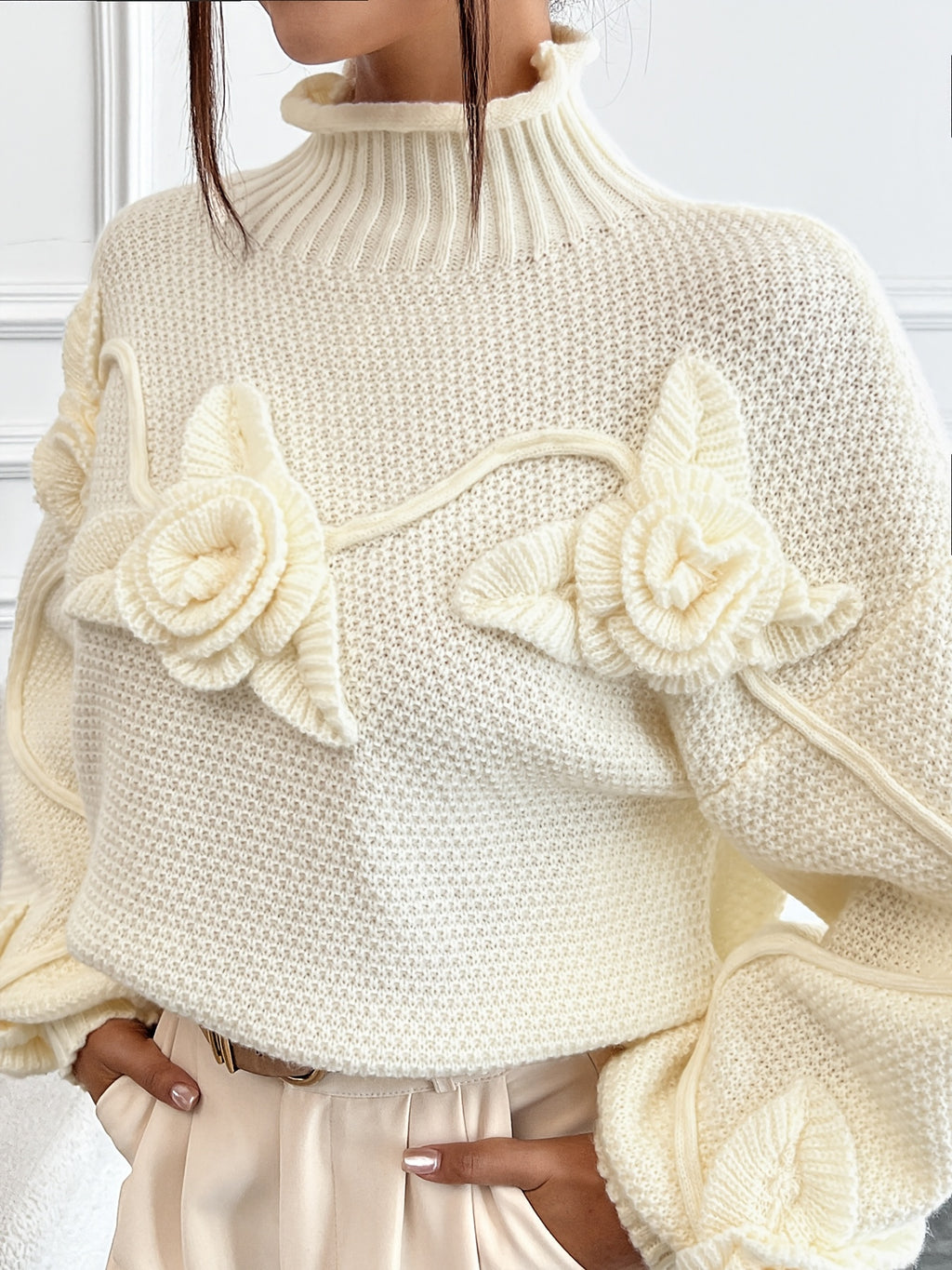 Gweneira | Elegant Floral Turtleneck for Women - Lantern Sleeves, Casual Fashion