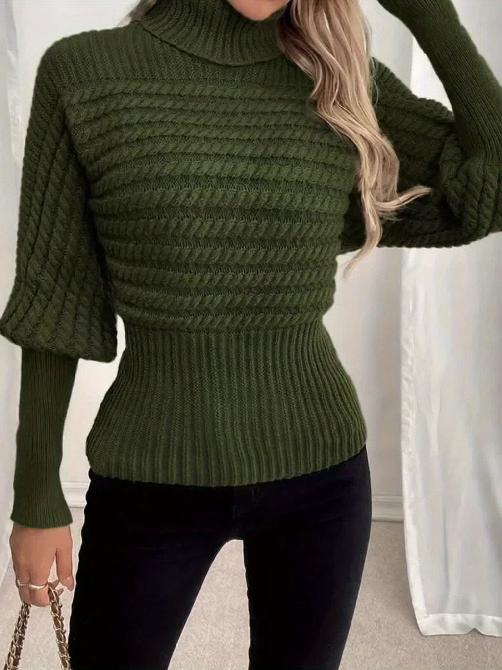 Dagmara | Heren trui met hoge kraag – Losvallend geribd breisel, lange mouwen, wintertop met textuur