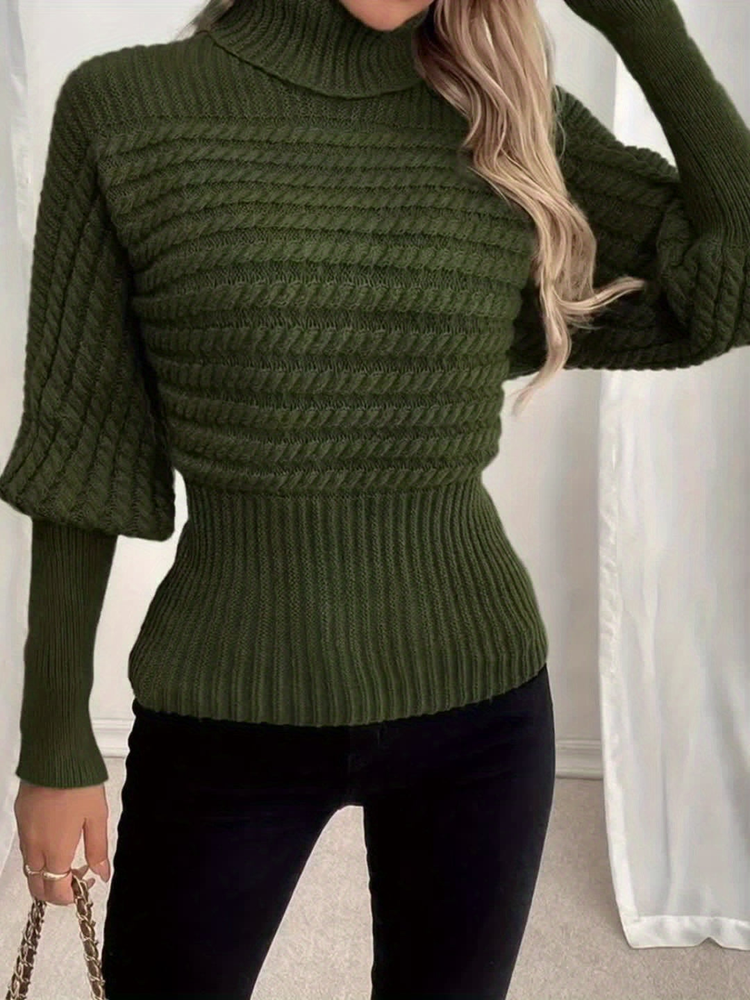 Dagmara | Heren trui met hoge kraag – Losvallend geribd breisel, lange mouwen, wintertop met textuur
