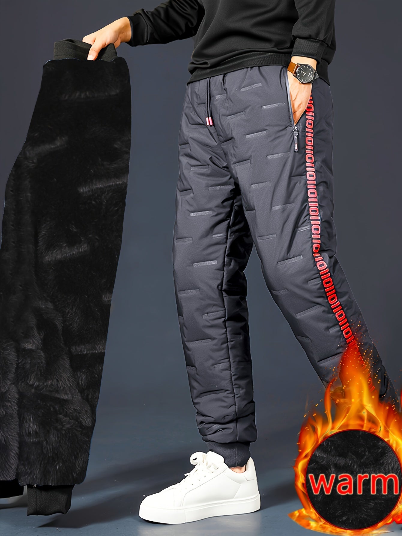 Casper | Heren fleece gevoerde winter jogger broek met rits en koord - warme sportbroek voor buiten activiteiten