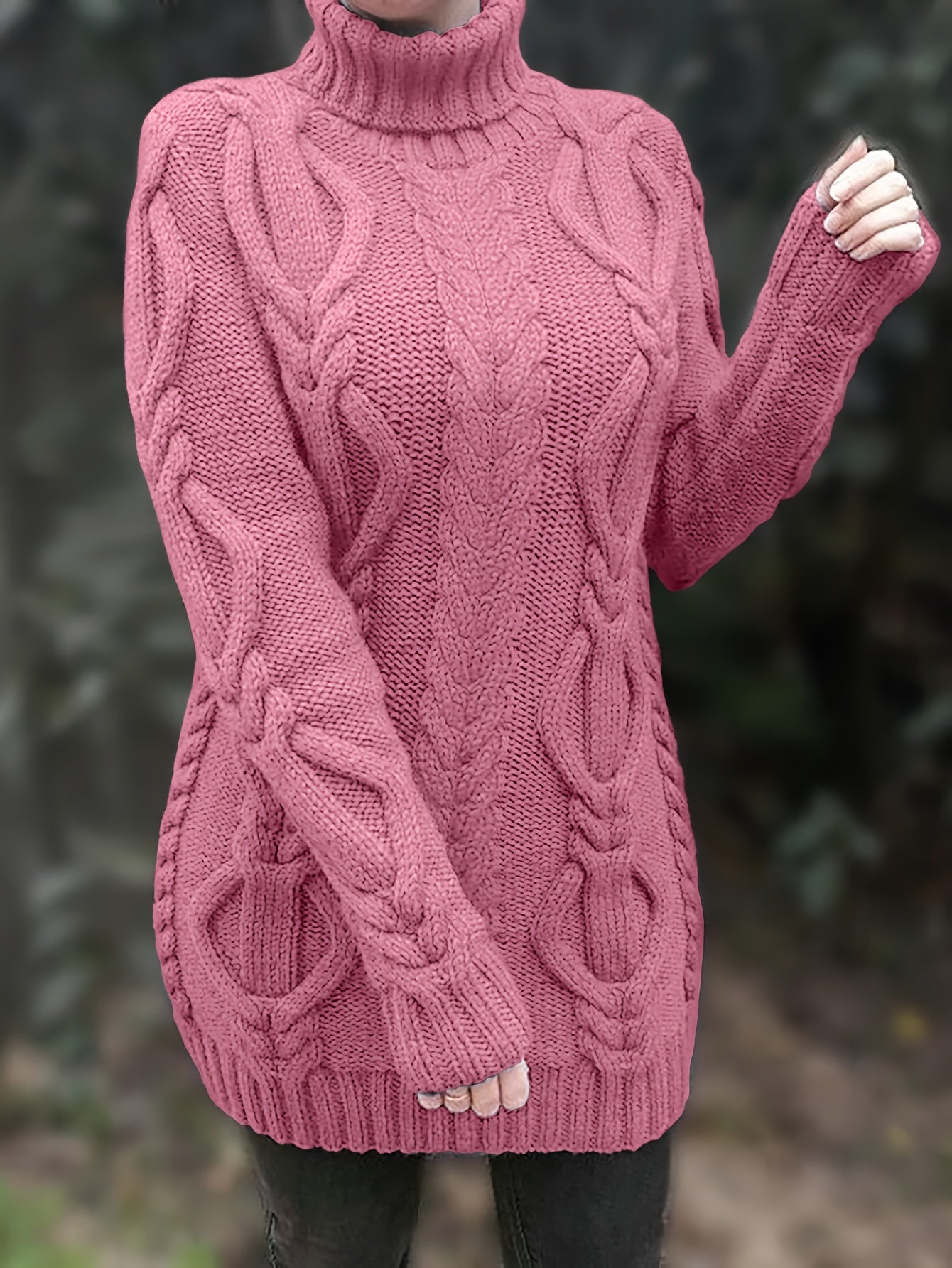 Pippa | Elegante gebreide dames trui - gebreide kabel, hoge hals, lange mouwen