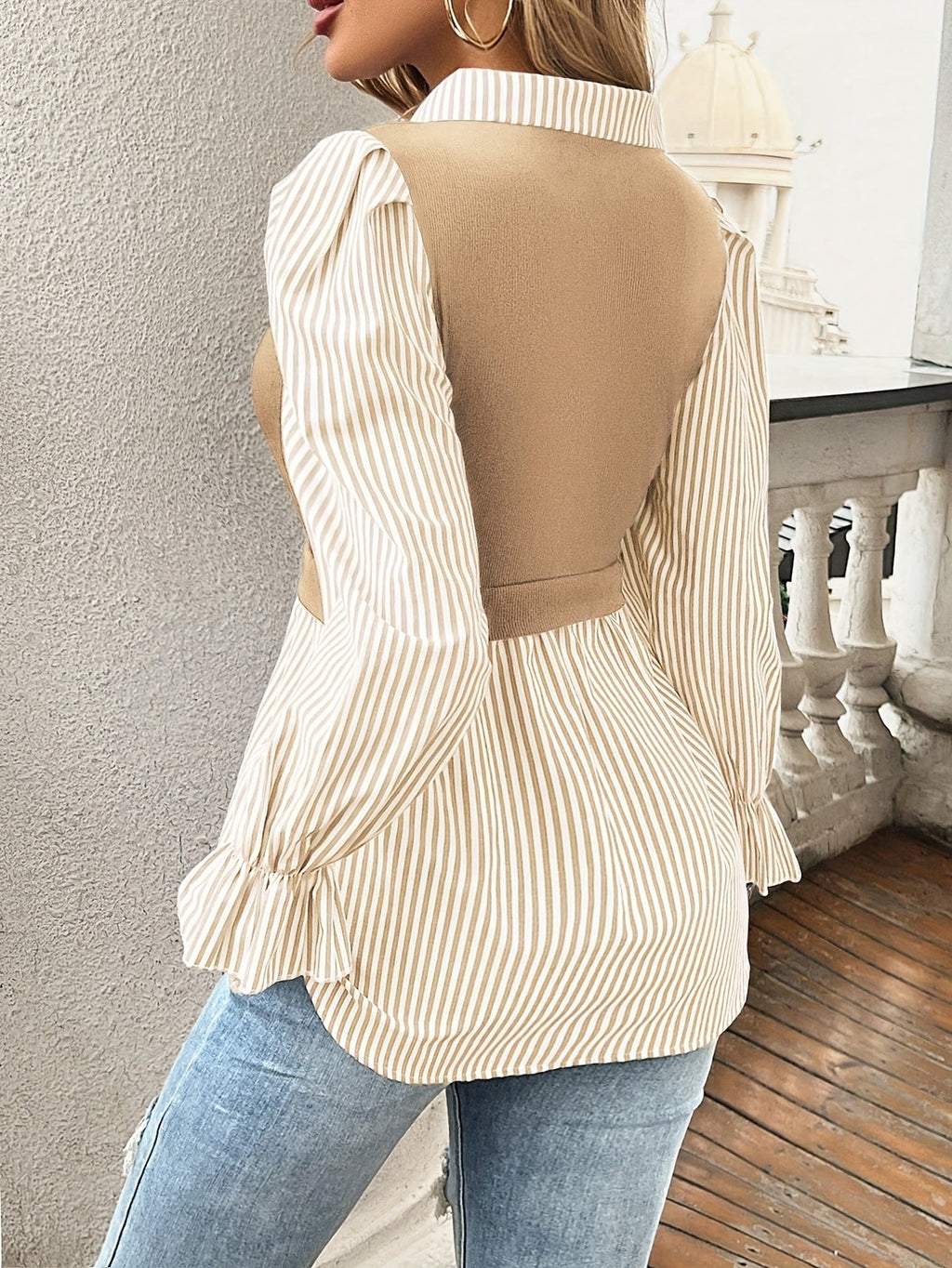 Abrielle | Gestreepte Blouse met Laagjes Kleurblok voor Vrouwen - Shirt Met Lange Mouwen