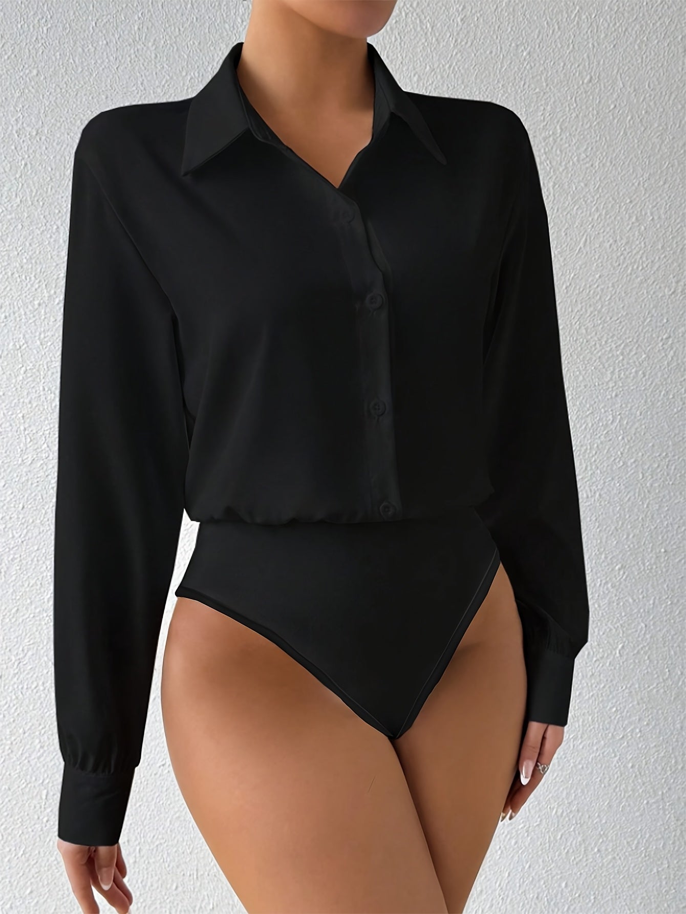 Laure | Damesbodysuit met lange mouwen en kraag - Stijlvolle, casual top