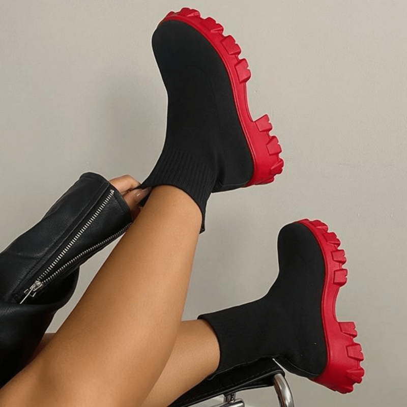 Rachela | Bottines chaussettes en maille à bout rond et semelle épaisse pour femme