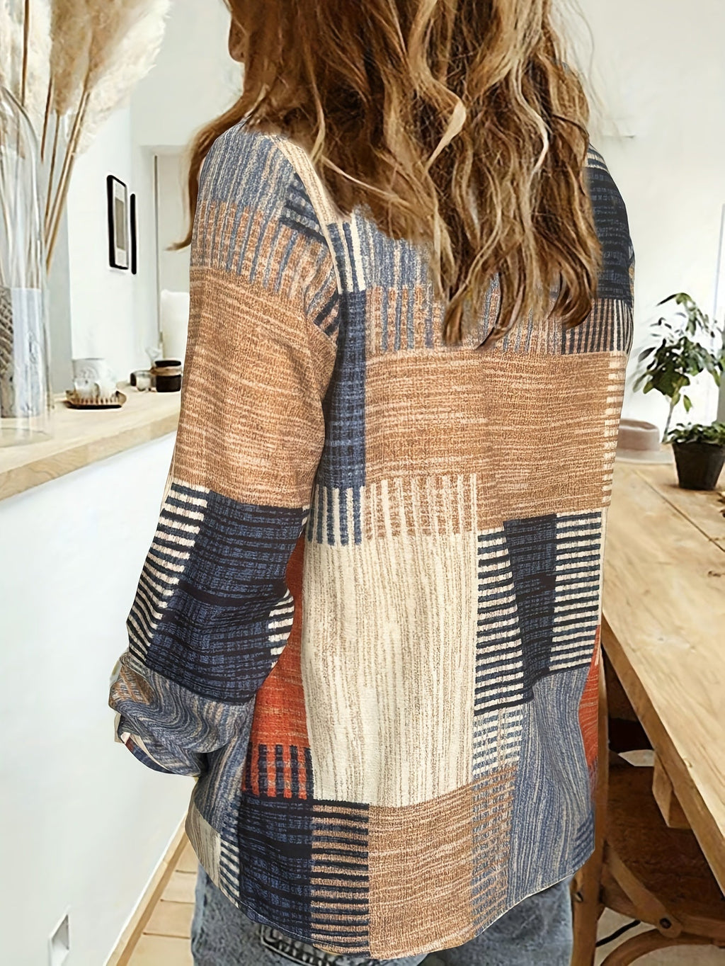 Wendira | Dames Patchwork Blouse met Lange Mouwen en Knoopsluiting – Stijlvol Design in Gemengde Kleuren