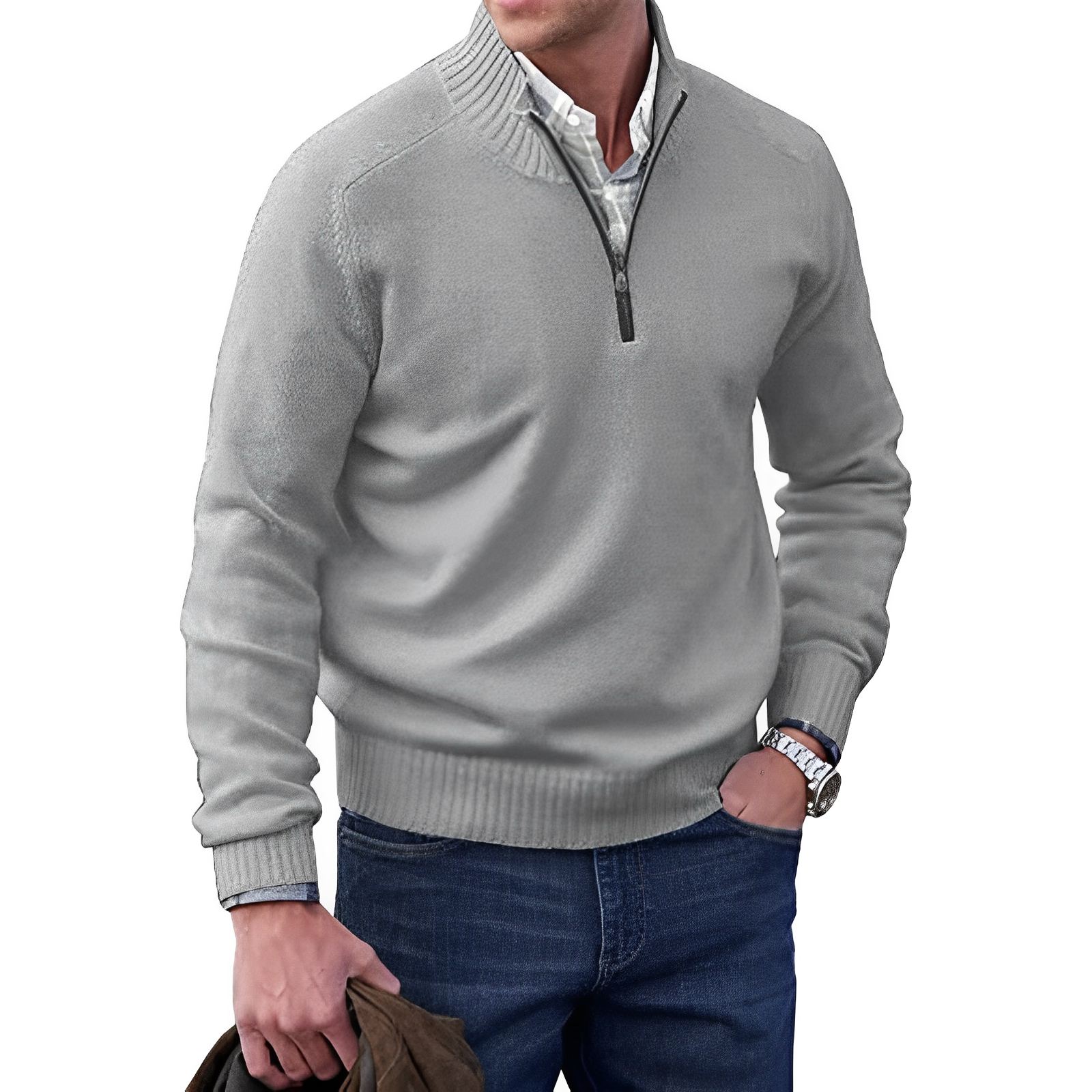 Delano | Klassieke trui met halve rits voor heren - Comfortabele casual pullover van wolmix