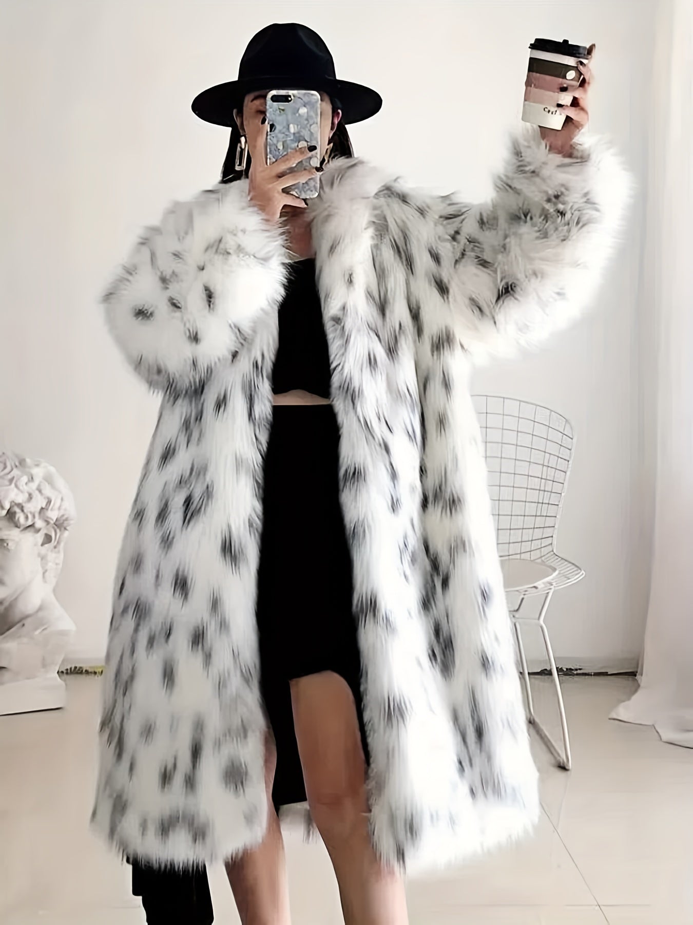 Kassiane | Open Faux Fur Coat met luipaardmotief voor dames