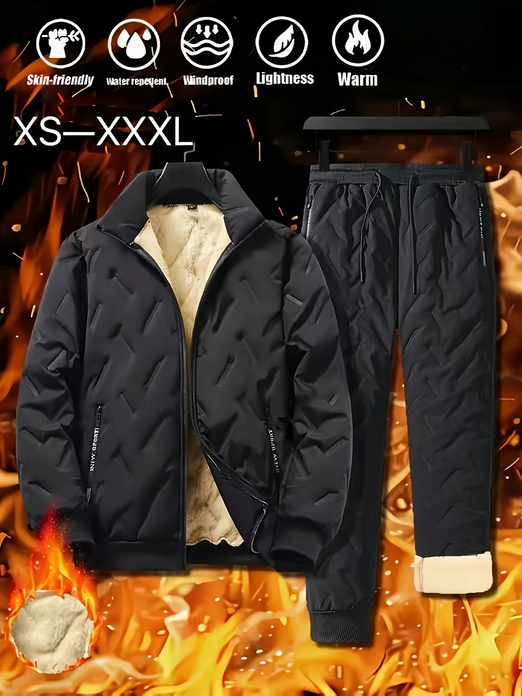 Romuald | Casual herensportkleding - Fluweelgevoerde Zip-Up jas & joggers, waterdicht, staande kraag